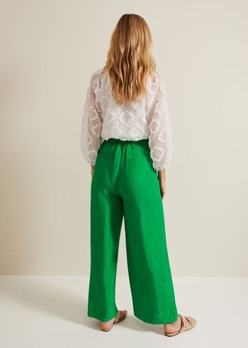 Phase Eight Lottie Linen Wide Legs Trousers Green Canada | GVTSQI-962